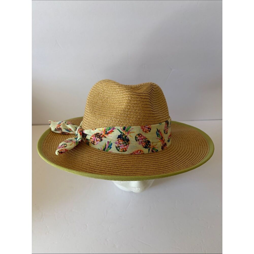 Straw Sun Hat with Pineapple Printed Band - Natural